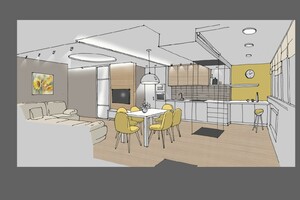 Заказать  онлайн личный Блиц-дизайн-проект интерьеров квартиры или дома в г. Киев  . Кухня-гостиная 32 м2. Вид 2