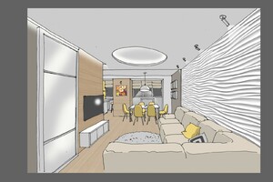 Заказать  онлайн личный Блиц-дизайн-проект интерьеров квартиры или дома в г. Киев  . Гостиная-столовая 32 м2. Вид 3